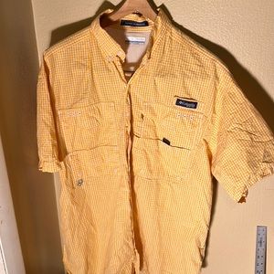 Columbia Mens SS PFG Checkered Super Bonehead Shirt Color Yellow/White Size XL